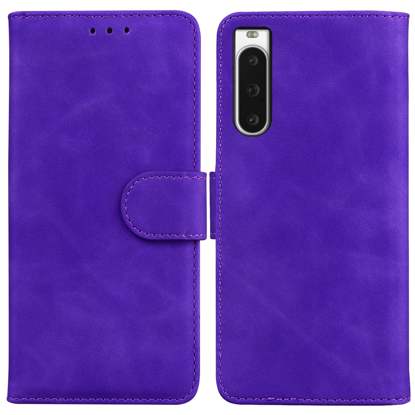 For Sony Xperia 10 V PU Leather Cover Solid Color Wallet Stand Protective Phone Case