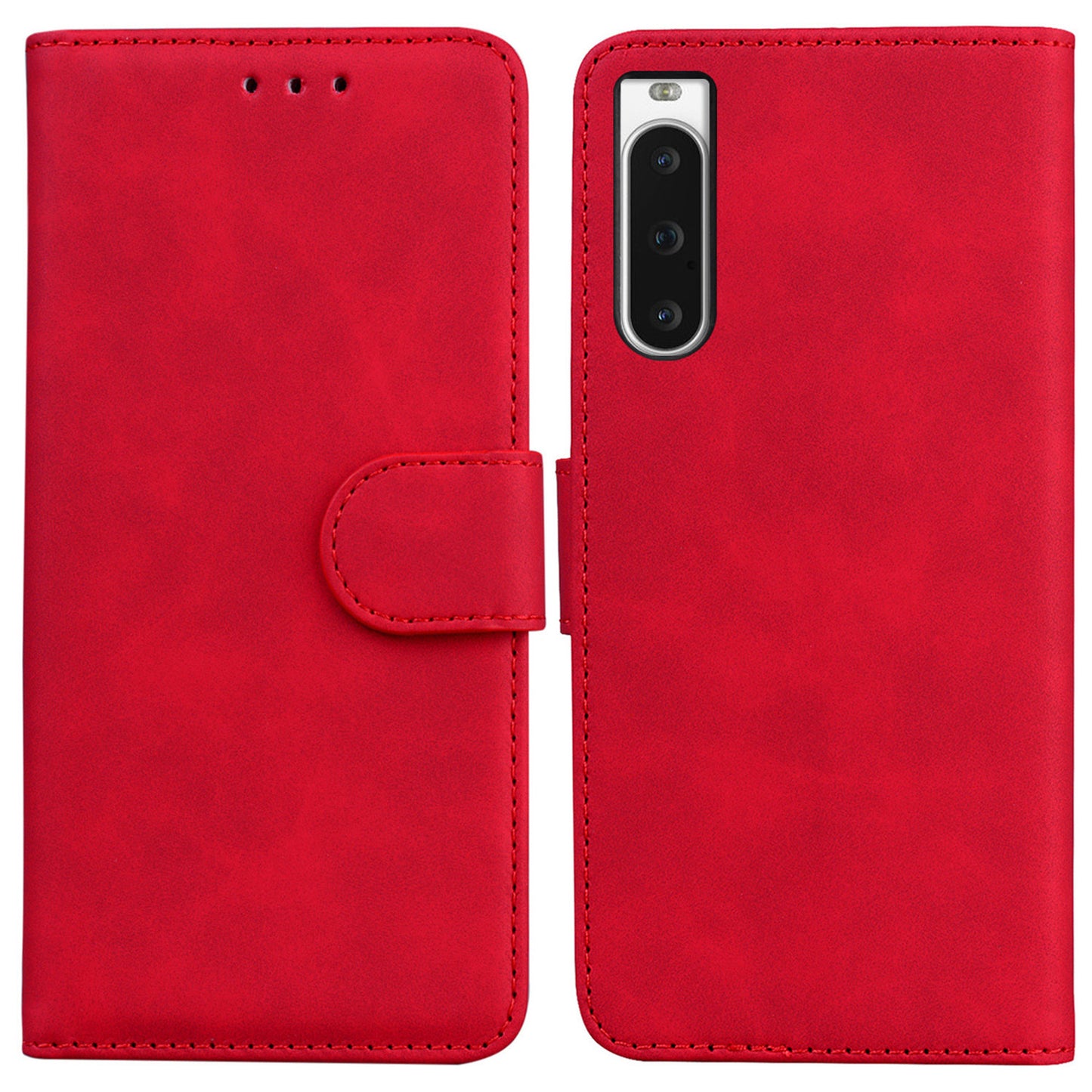 For Sony Xperia 10 V PU Leather Cover Solid Color Wallet Stand Protective Phone Case