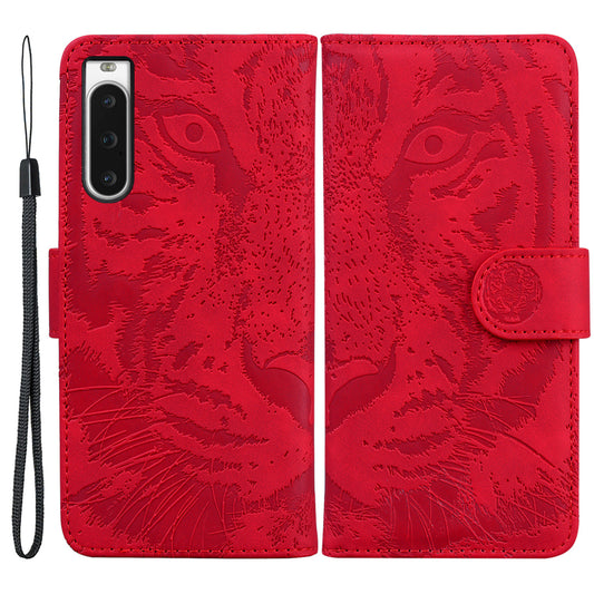 Wallet Phone Case for Sony Xperia 10 V Tiger Pattern Imprinted Stand PU Leather Folio Flip Cover
