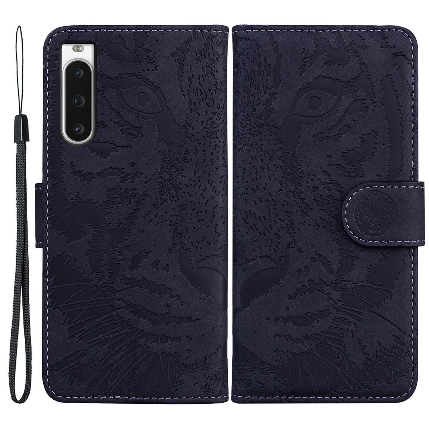 Wallet Phone Case for Sony Xperia 10 V Tiger Pattern Imprinted Stand PU Leather Folio Flip Cover