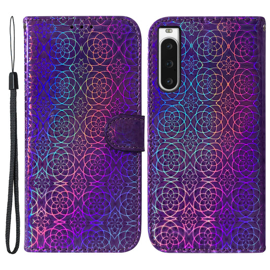 For Sony Xperia 10 V PU Leather Folio Cover Dazzling Flower Pattern Stand Wallet Phone Case