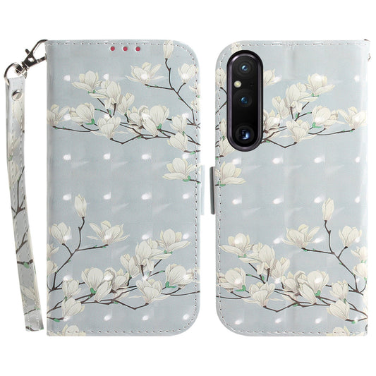 Wallet Phone Case for Sony Xperia 1 V Shockproof Case PU Leather Folio Flip Cover with Strap