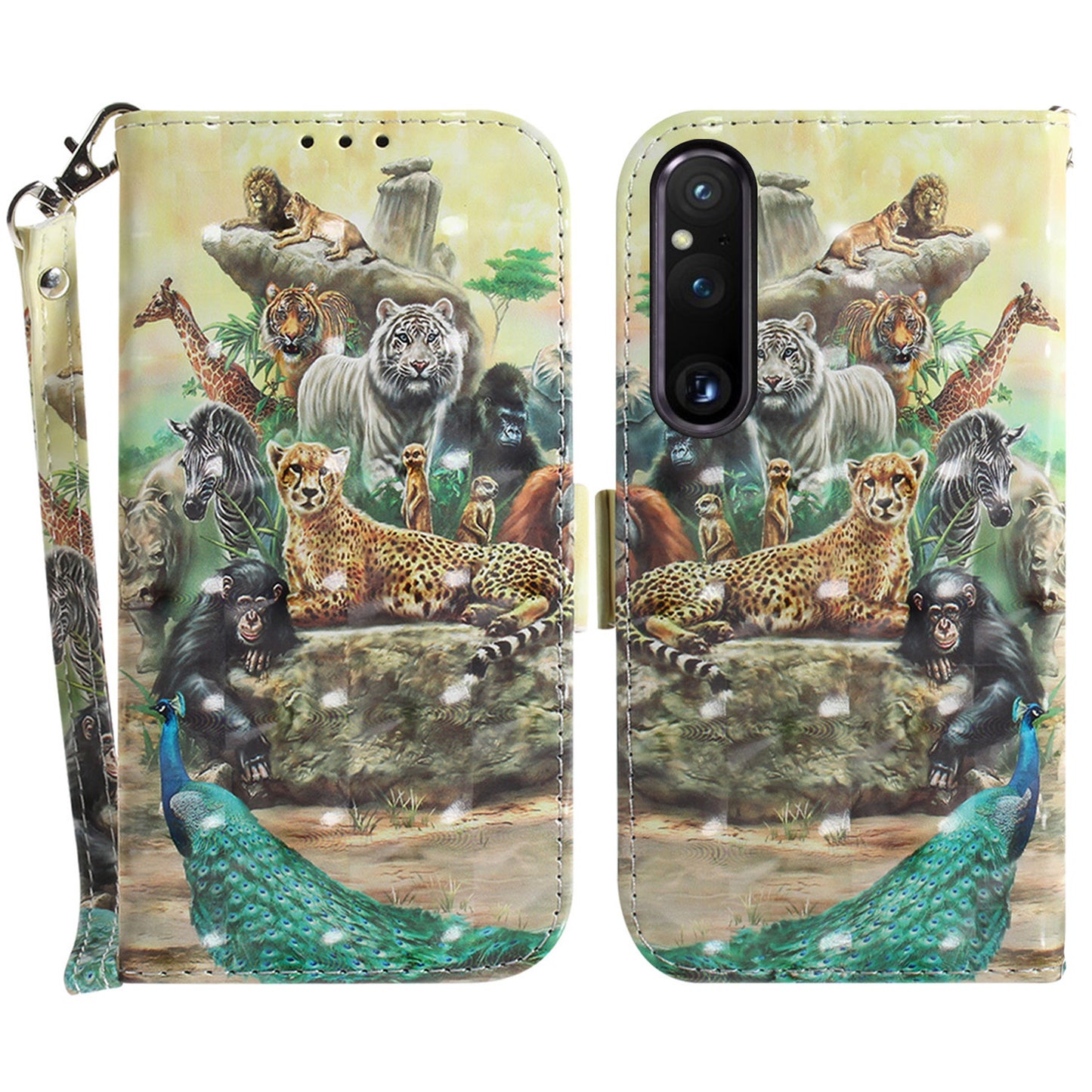 Wallet Phone Case for Sony Xperia 1 V Shockproof Case PU Leather Folio Flip Cover with Strap