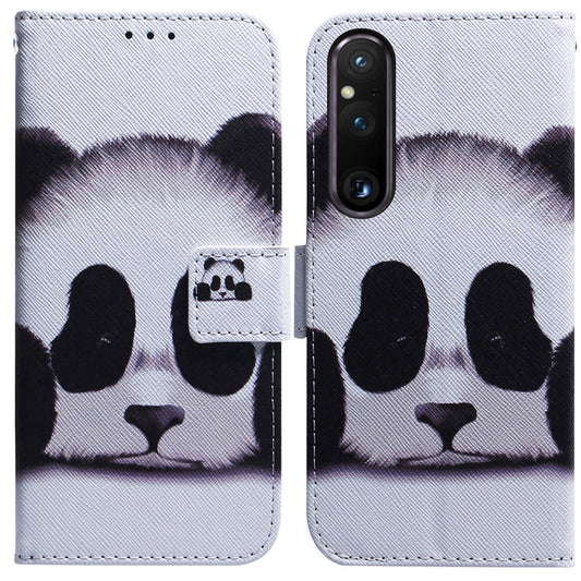 For Sony Xperia 1 V Pattern Printing Shockproof Stand Cover PU Leather Wallet Phone Case with Strap