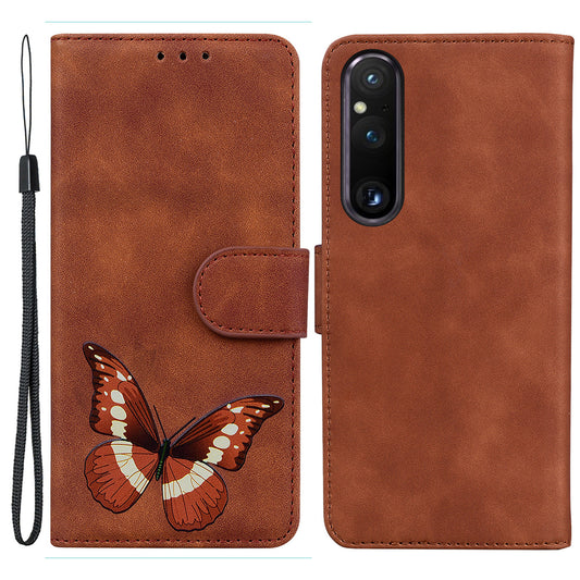 For Sony Xperia 1 V Butterfly Printing Flip Leather Wallet Cover Anti-drop Mobile Stand Case