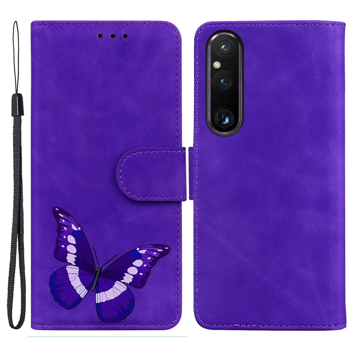 For Sony Xperia 1 V Butterfly Printing Flip Leather Wallet Cover Anti-drop Mobile Stand Case