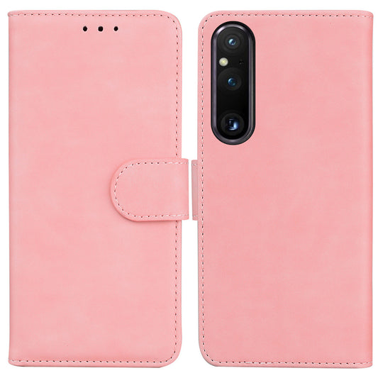 For Sony Xperia 1 V Solid Color PU Leather Wallet Case Magnetic Clasp Flip Stand Phone Cover