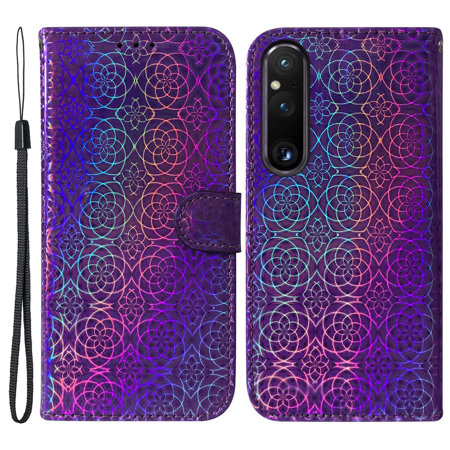 For Sony Xperia 1 V Leather Phone Case Dazzling Flower Pattern Anti-scratch Wallet Stand Cover