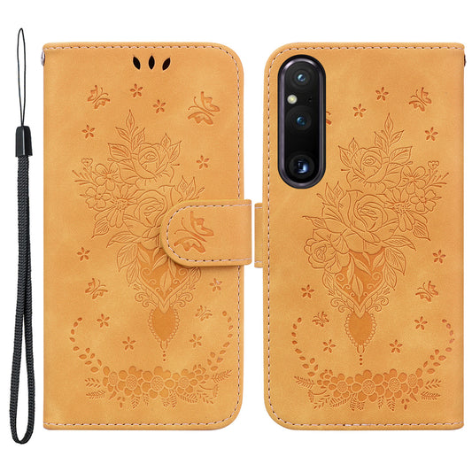 Imprinted Phone Case for Sony Xperia 1 V , Flip Stand Leather Wallet Drop-proof Cover