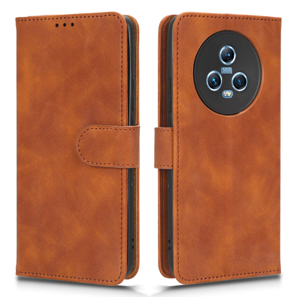 Skin Touch Feeling Phone Case For Honor Magic5 , PU Leather Stand Wallet Shockproof Phone Cover
