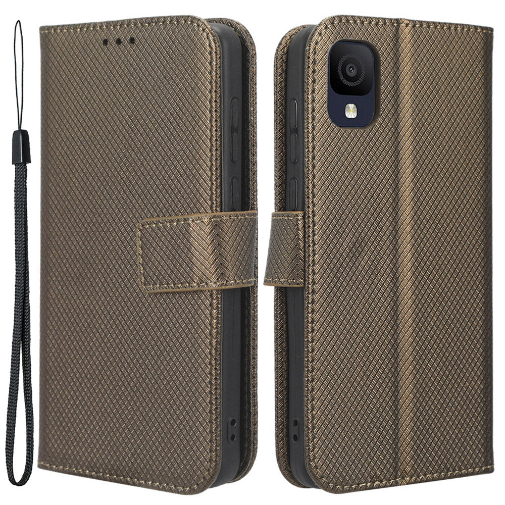 For TCL Ion Z PU Leather Wallet Shockproof Stand Cover Diamond Texture Phone Case