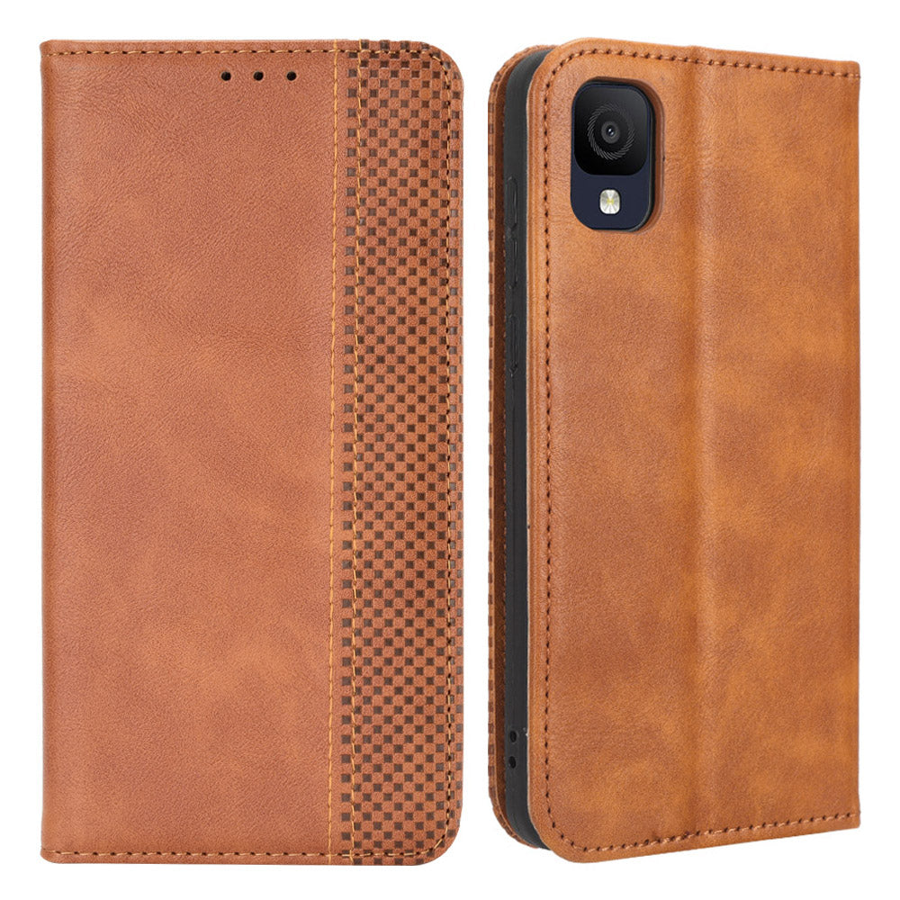 For TCL Ion Z Retro PU Leather Wallet Phone Case Magnetic Absorption Folding Stand Cover