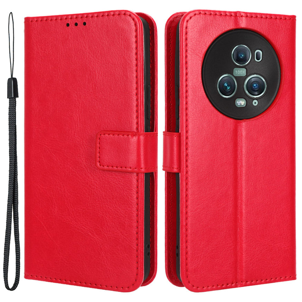 For Honor Magic5 Pro 5G Crazy Horse Texture PU Leather Wallet Stand Cover Shockproof Phone Case