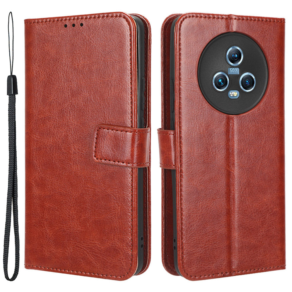 For Honor Magic5 5G PU Leather Crazy Horse Texture Anti-drop Case Phone Stand Wallet Cover