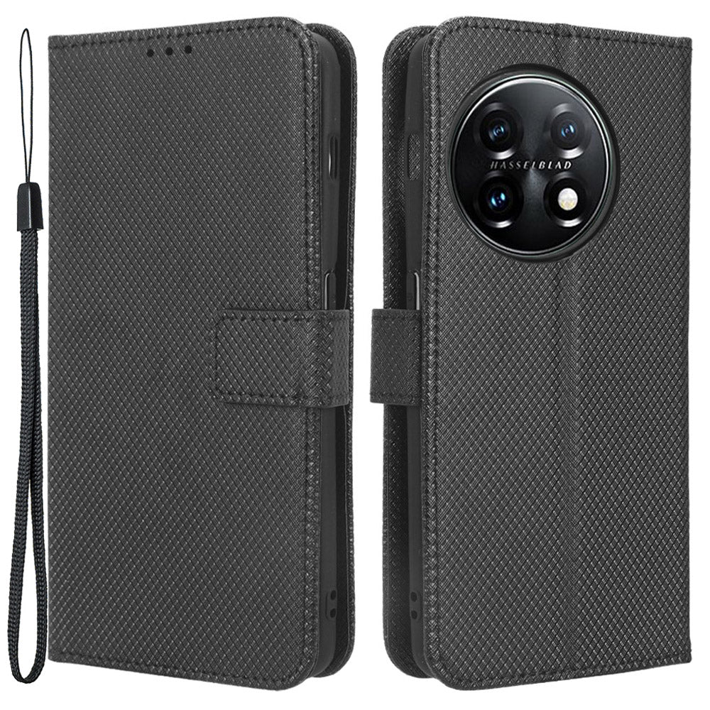 For OnePlus 11R 5G / Ace 2 5G Diamond Texture Stand Cover PU Leather Wallet Shockproof Phone Case