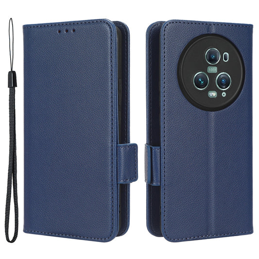 For Honor Magic5 Pro PU Leather Flip Folio Case Wallet Stand Litchi Texture Shockproof Phone Cover