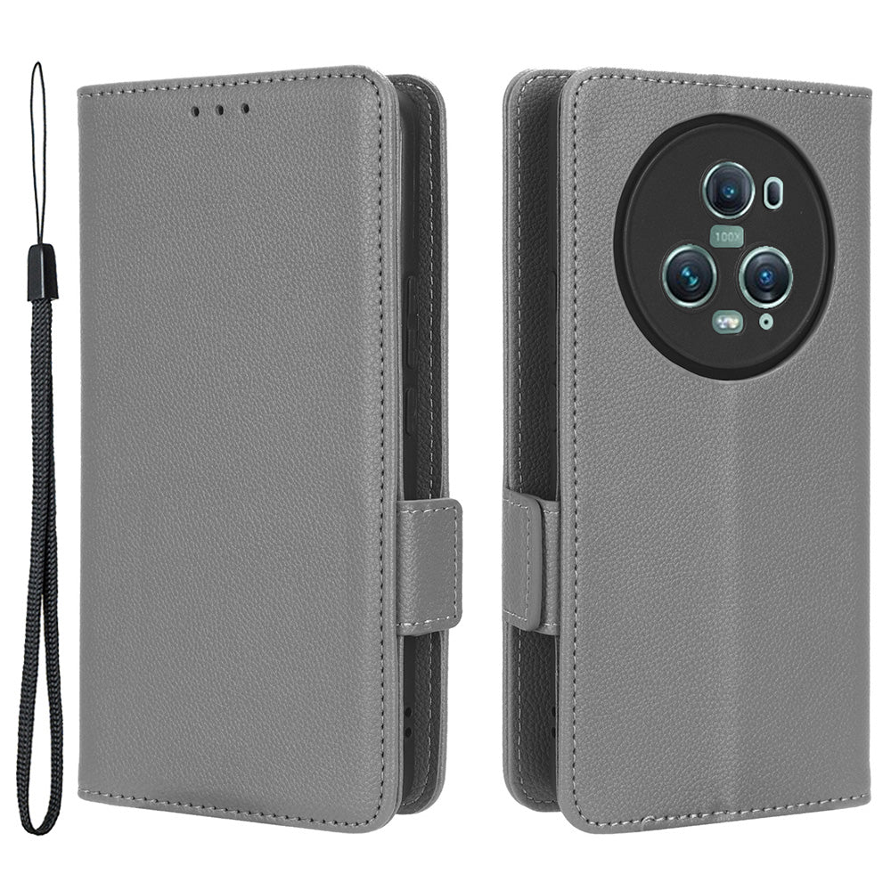 For Honor Magic5 Pro PU Leather Flip Folio Case Wallet Stand Litchi Texture Shockproof Phone Cover