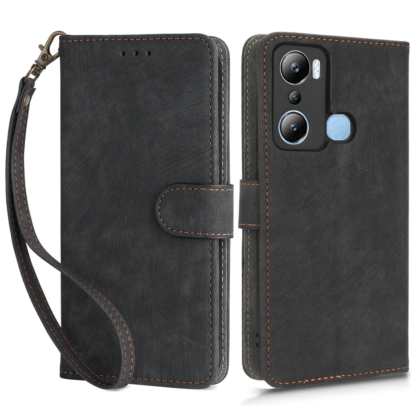 For Infinix Hot 20i 4G X665C X665E RFID Blocking Phone Case Leather Wallet Stand Phone Cover with Strap