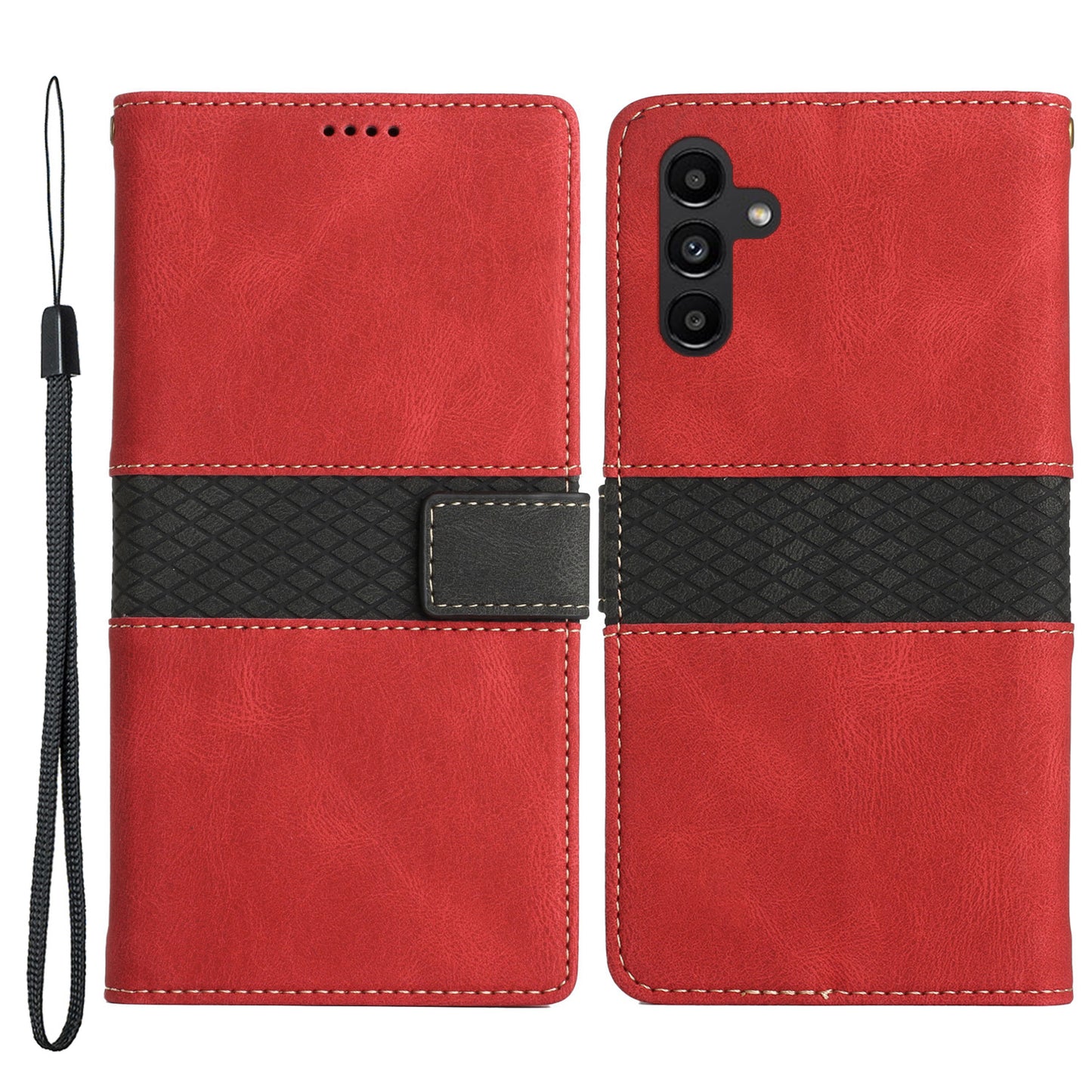 For Samsung Galaxy A54 5G Magnetic Clasp Shockproof Grid Splicing PU Leather Stand Case Phone Wallet Cover