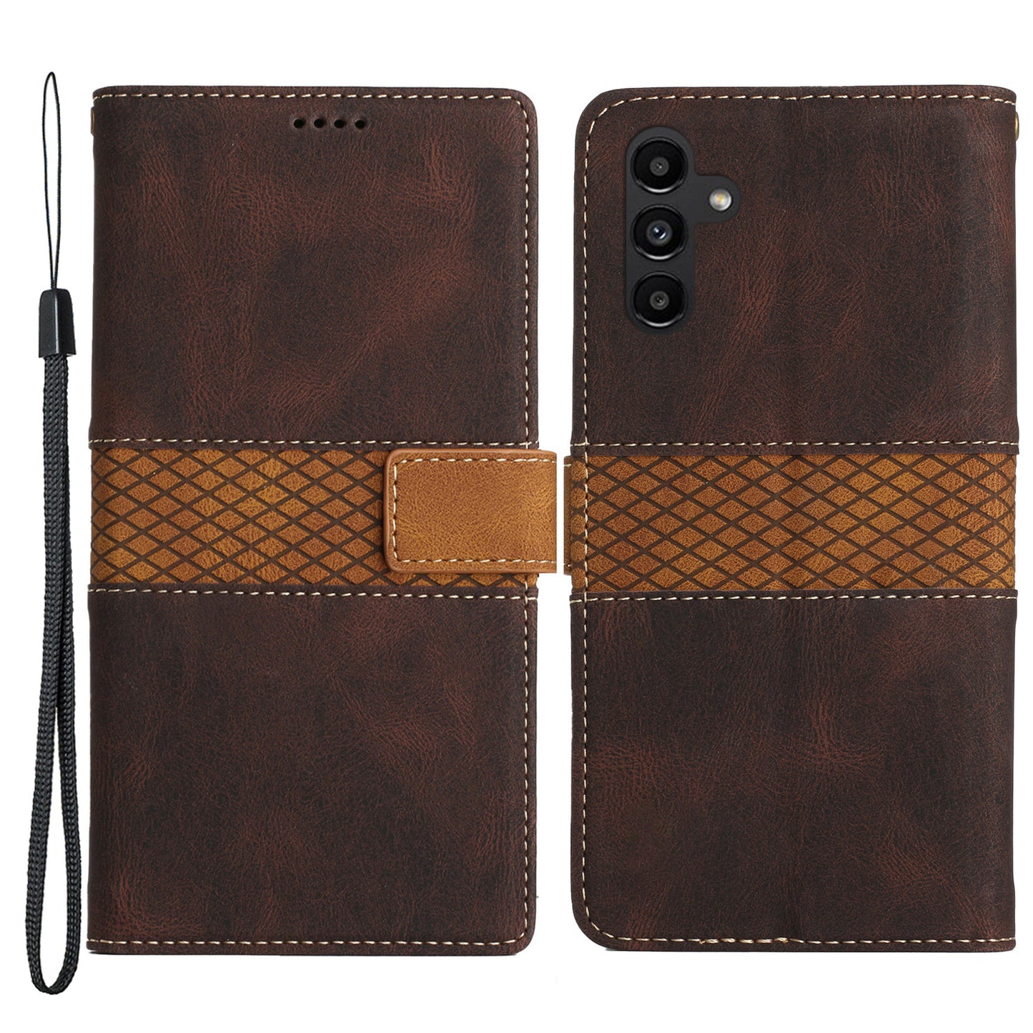 For Samsung Galaxy A34 5G Magnetic Flip Phone Shell Grid Splicing PU Leather Stand Wallet Phone Case