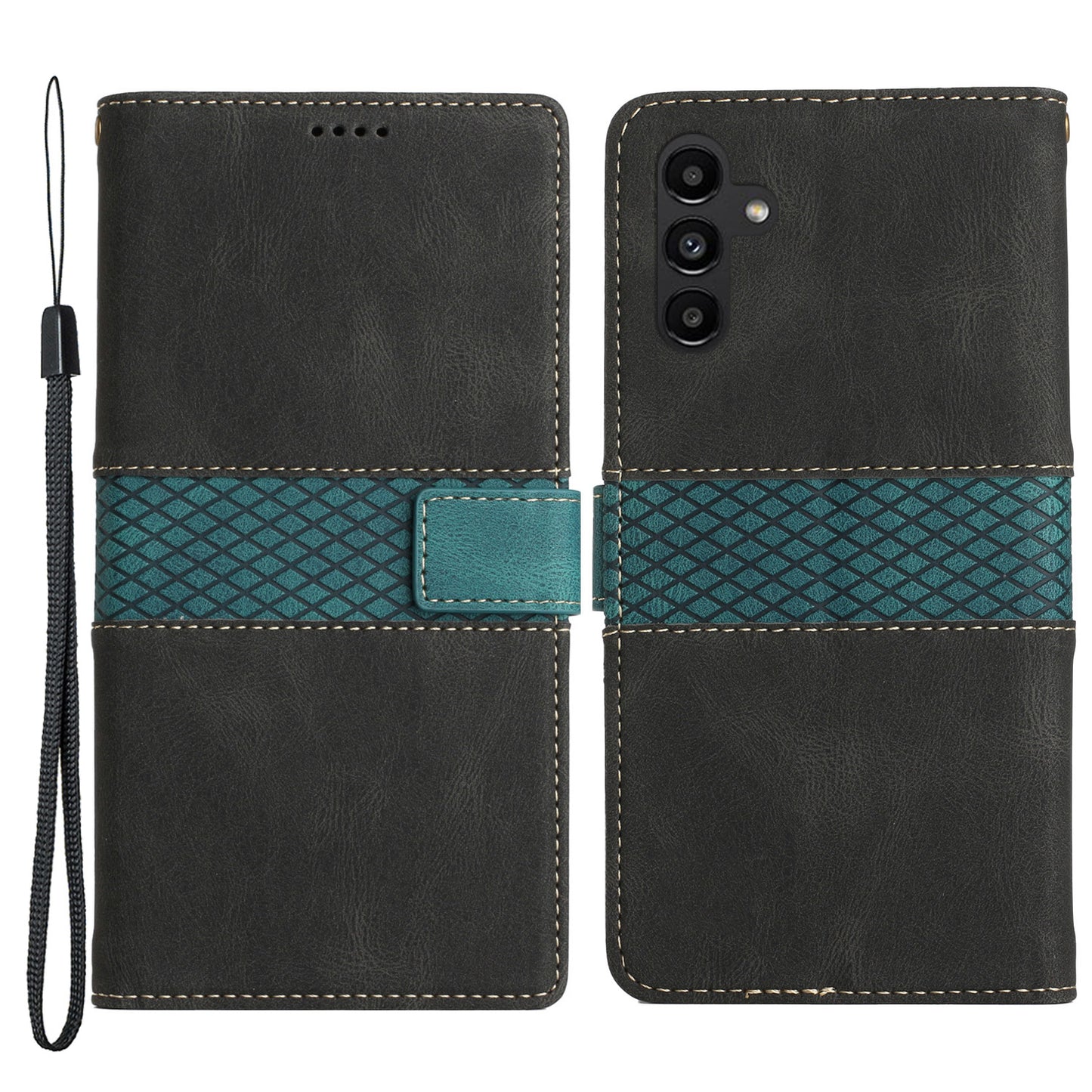 For Samsung Galaxy A34 5G Magnetic Flip Phone Shell Grid Splicing PU Leather Stand Wallet Phone Case
