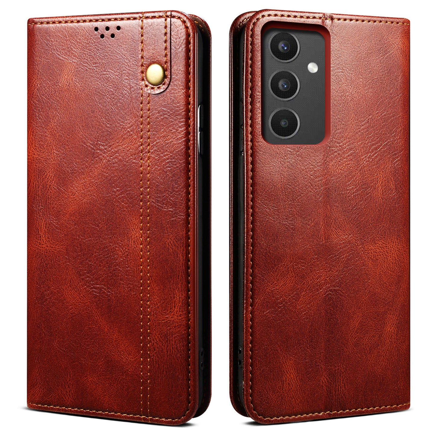 For Samsung Galaxy A34 5G Phone Cover Waxy Crazy Horse Texture Stand Wallet Cell Phone Case