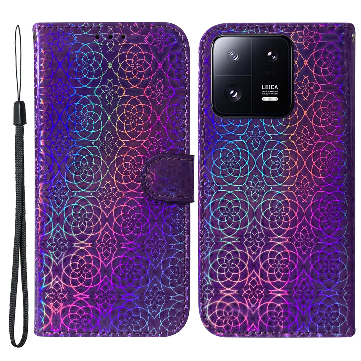 For Xiaomi 13 Pro 5G Stand Phone Wallet Cover Dazzling Flower Pattern PU Leather Cell Phone Case