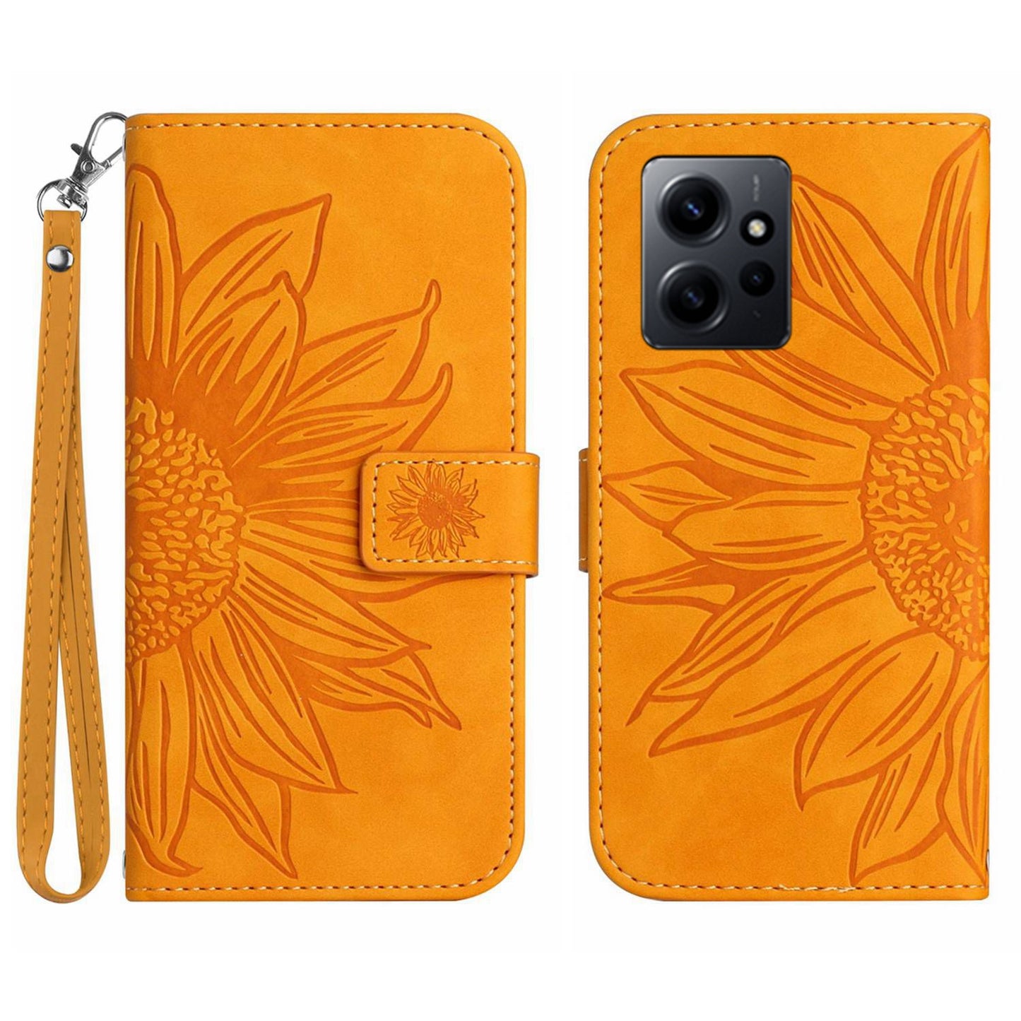 For Xiaomi Redmi Note 12 4G HT04 PU Leather Wallet Phone Case Sunflower Imprinted Stand Cover