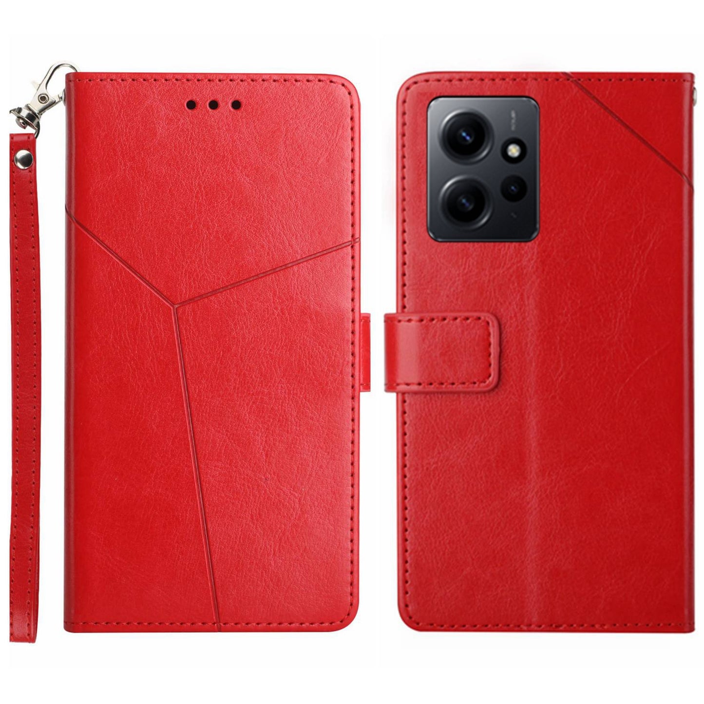 HT01 For Xiaomi Redmi Note 12 4G Imprinted Y-shaped Line Phone Cover Stand Wallet Leather Cell Phone Case