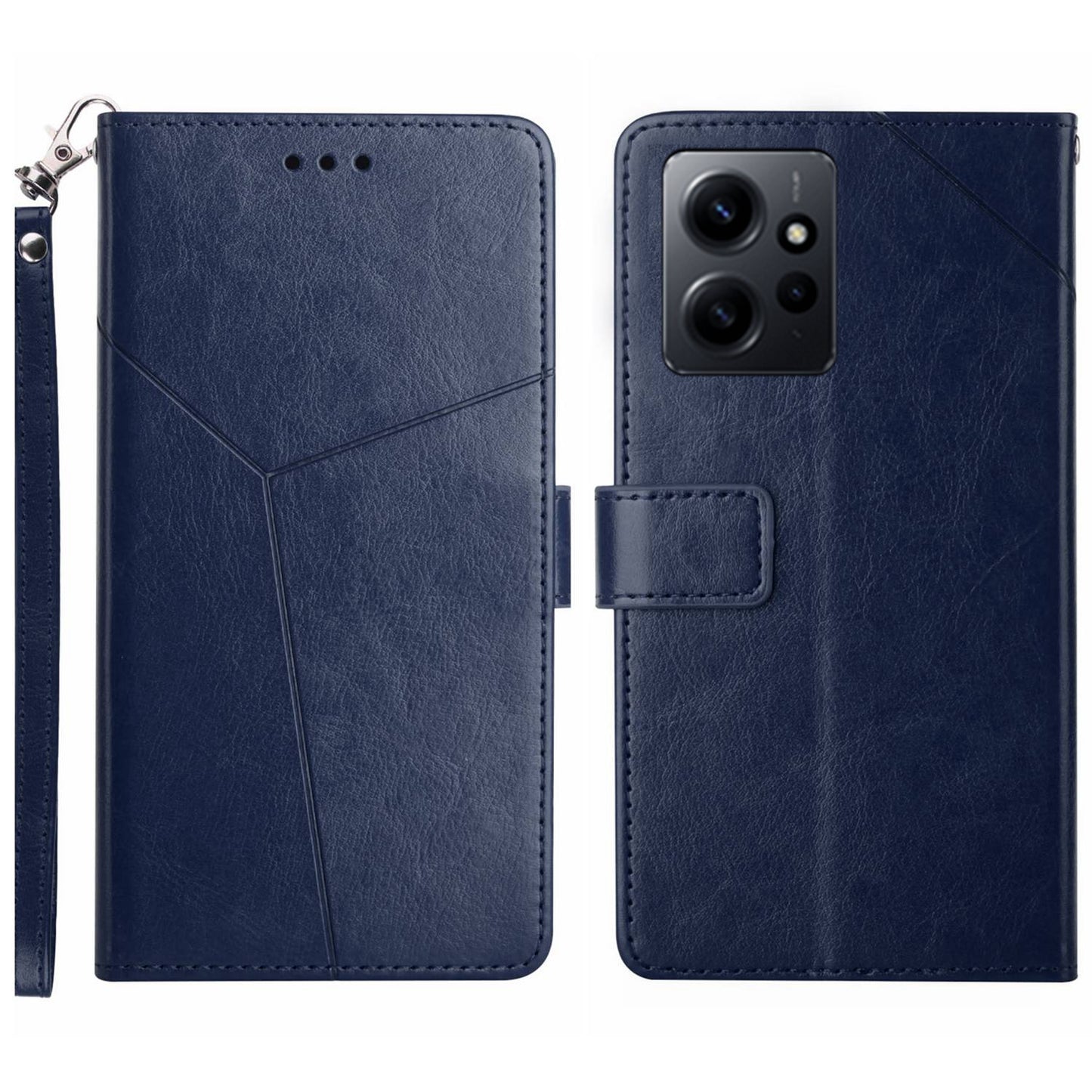 HT01 For Xiaomi Redmi Note 12 4G Imprinted Y-shaped Line Phone Cover Stand Wallet Leather Cell Phone Case
