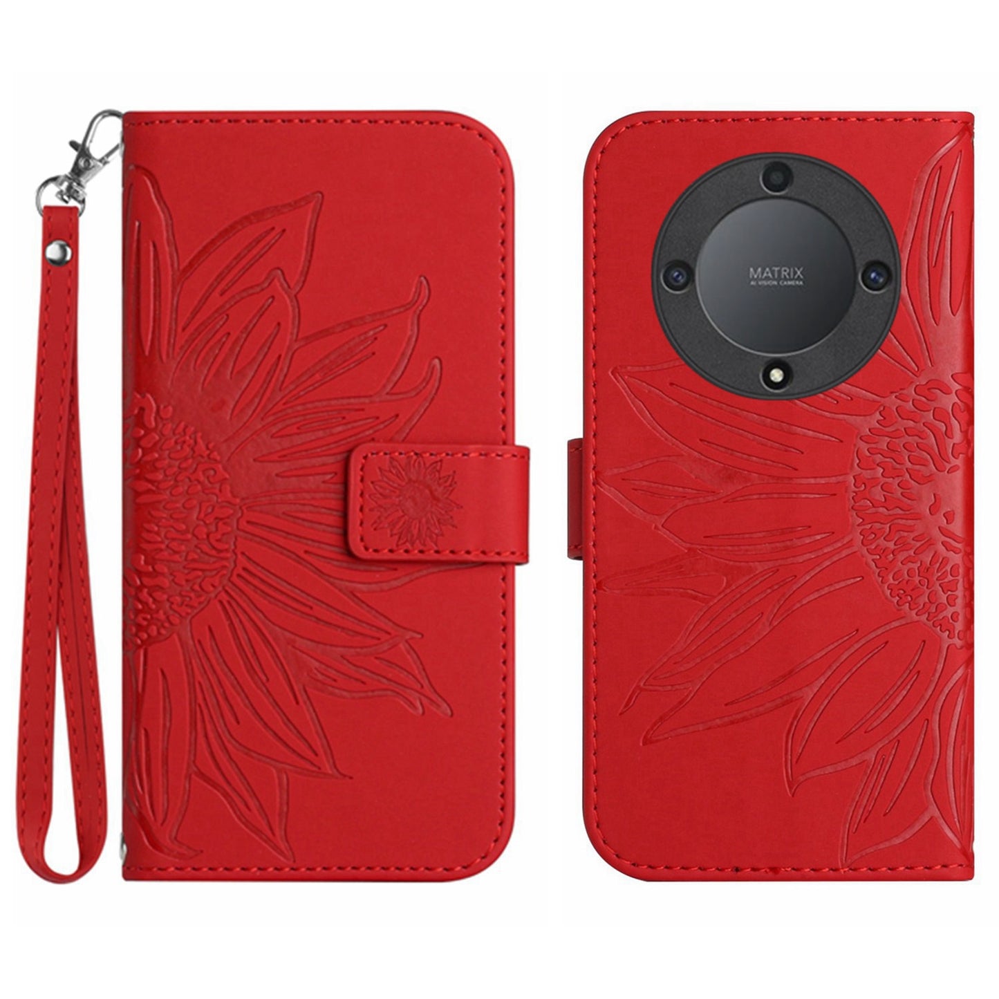 For Honor Magic5 Lite 5G / X9a 5G HT04 Leather Phone Case Sunflower Imprinted Stand Wallet Cell Phone Cover