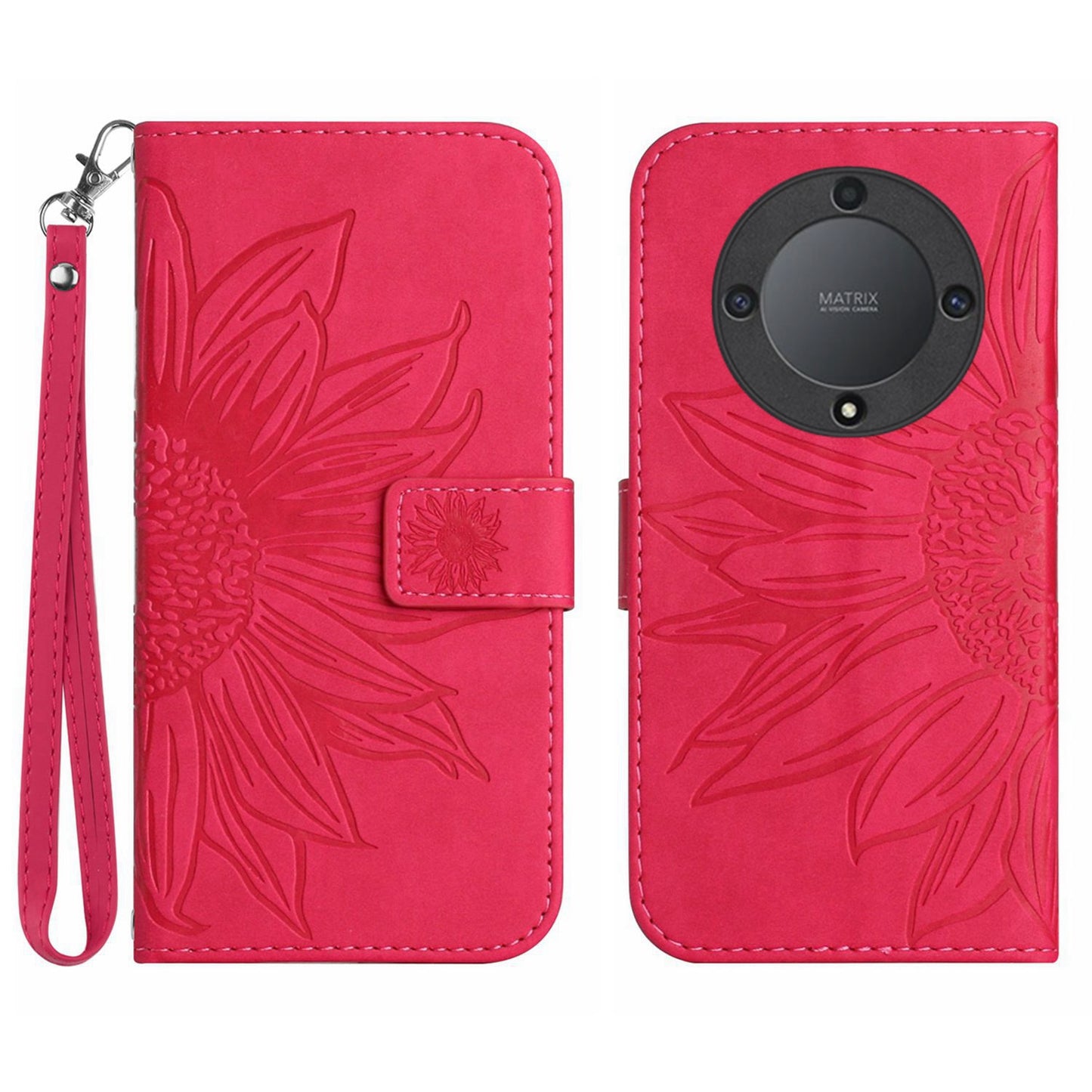 For Honor Magic5 Lite 5G / X9a 5G HT04 Leather Phone Case Sunflower Imprinted Stand Wallet Cell Phone Cover