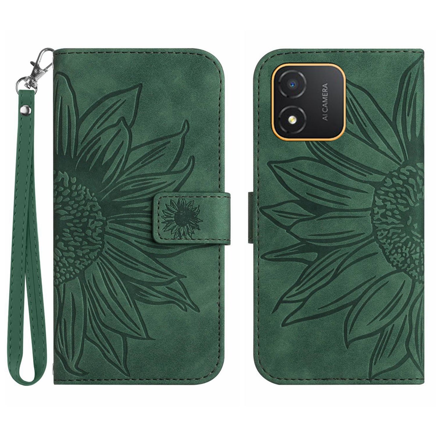For Honor X5 4G HT04 Phone Wallet Case Sunflower Imprinted Leather Stand Phone Cover