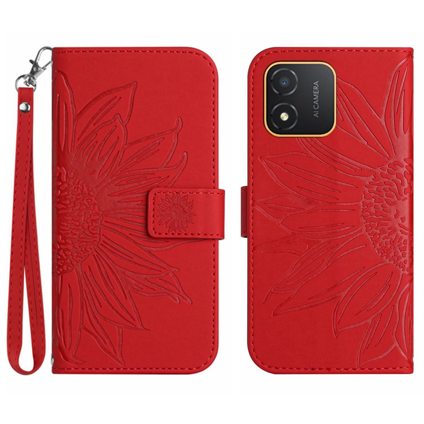 For Honor X5 4G HT04 Phone Wallet Case Sunflower Imprinted Leather Stand Phone Cover