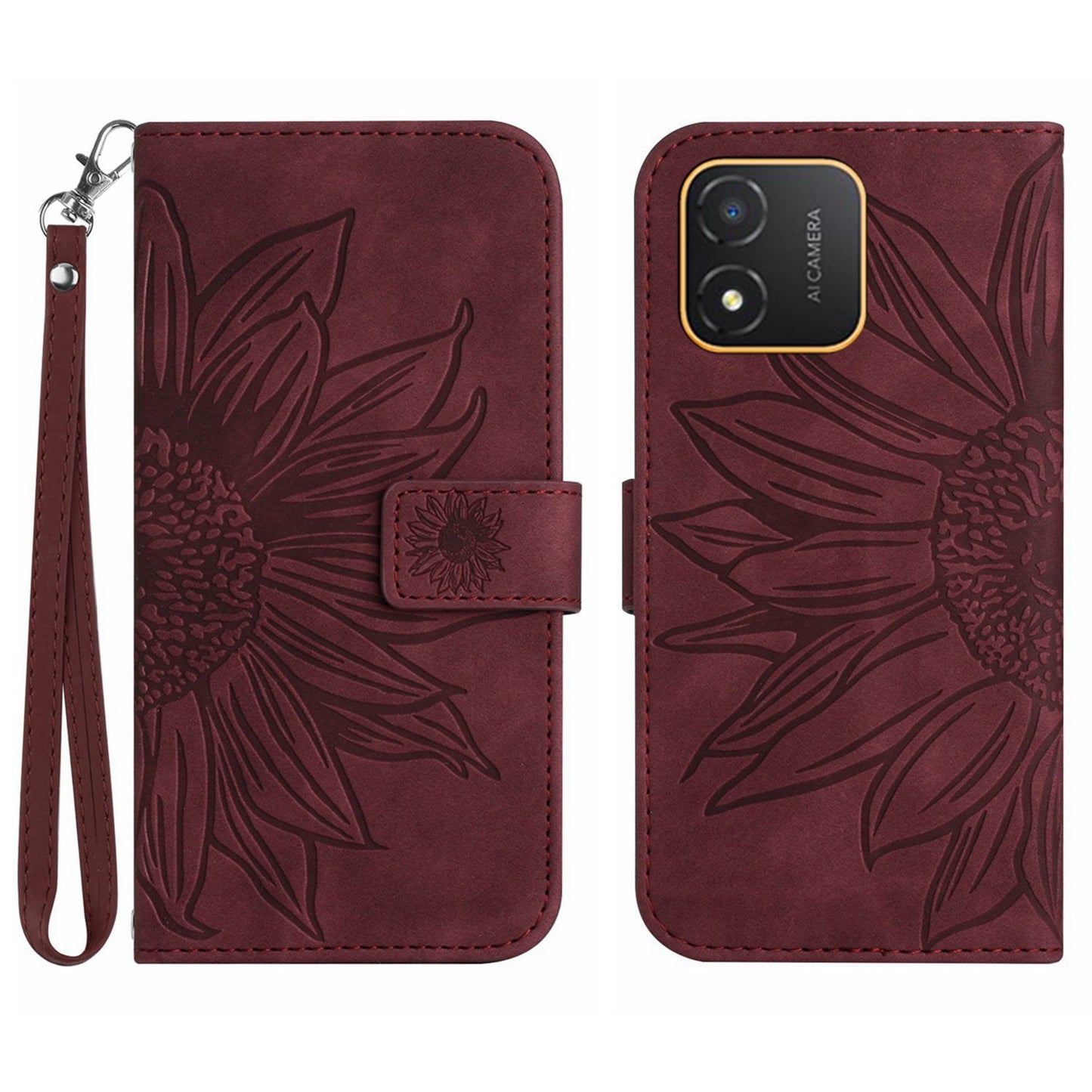 For Honor X5 4G HT04 Phone Wallet Case Sunflower Imprinted Leather Stand Phone Cover