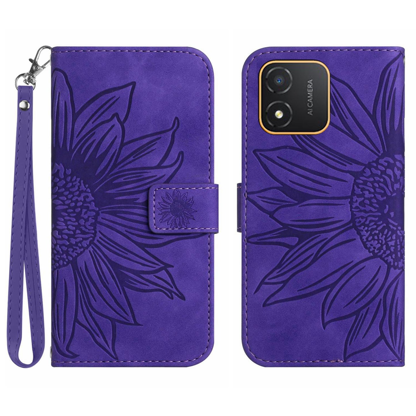 For Honor X5 4G HT04 Phone Wallet Case Sunflower Imprinted Leather Stand Phone Cover