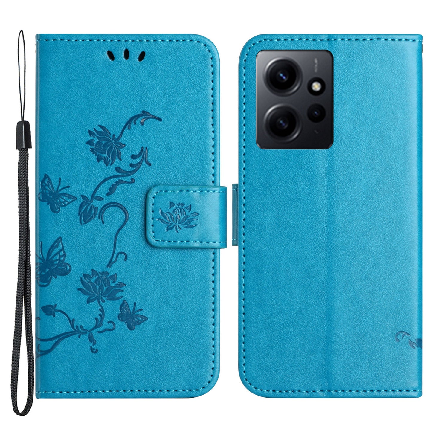 For Xiaomi Redmi Note 12 4G Leather Phone Case Imprinted Butterfly Flower Magnetic Holder Flip Stand Wallet Cover