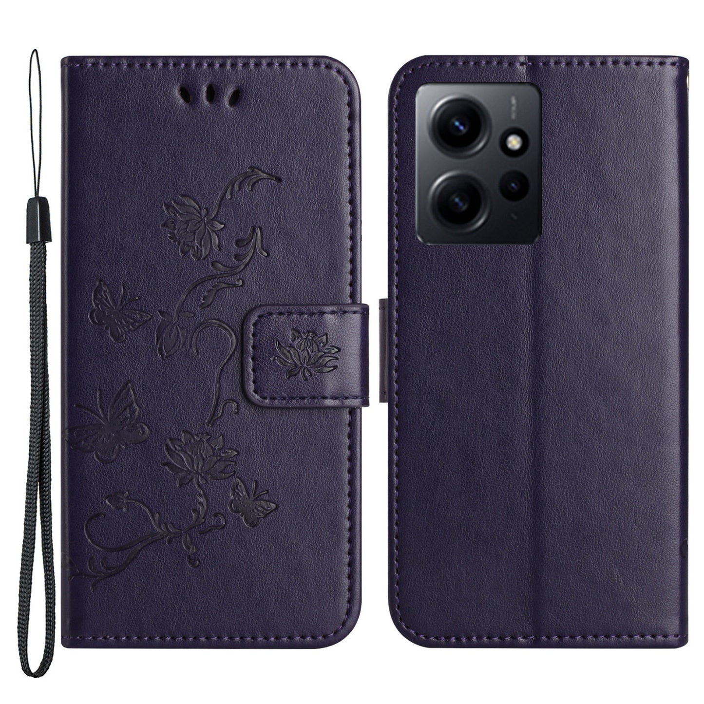 For Xiaomi Redmi Note 12 4G Leather Phone Case Imprinted Butterfly Flower Magnetic Holder Flip Stand Wallet Cover