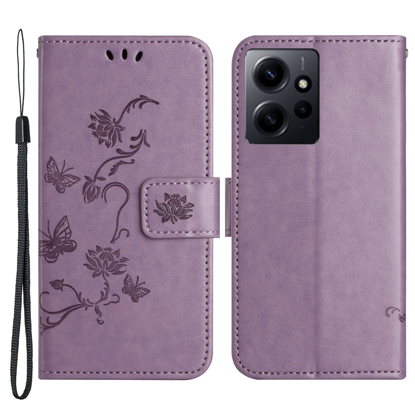 For Xiaomi Redmi Note 12 4G Leather Phone Case Imprinted Butterfly Flower Magnetic Holder Flip Stand Wallet Cover
