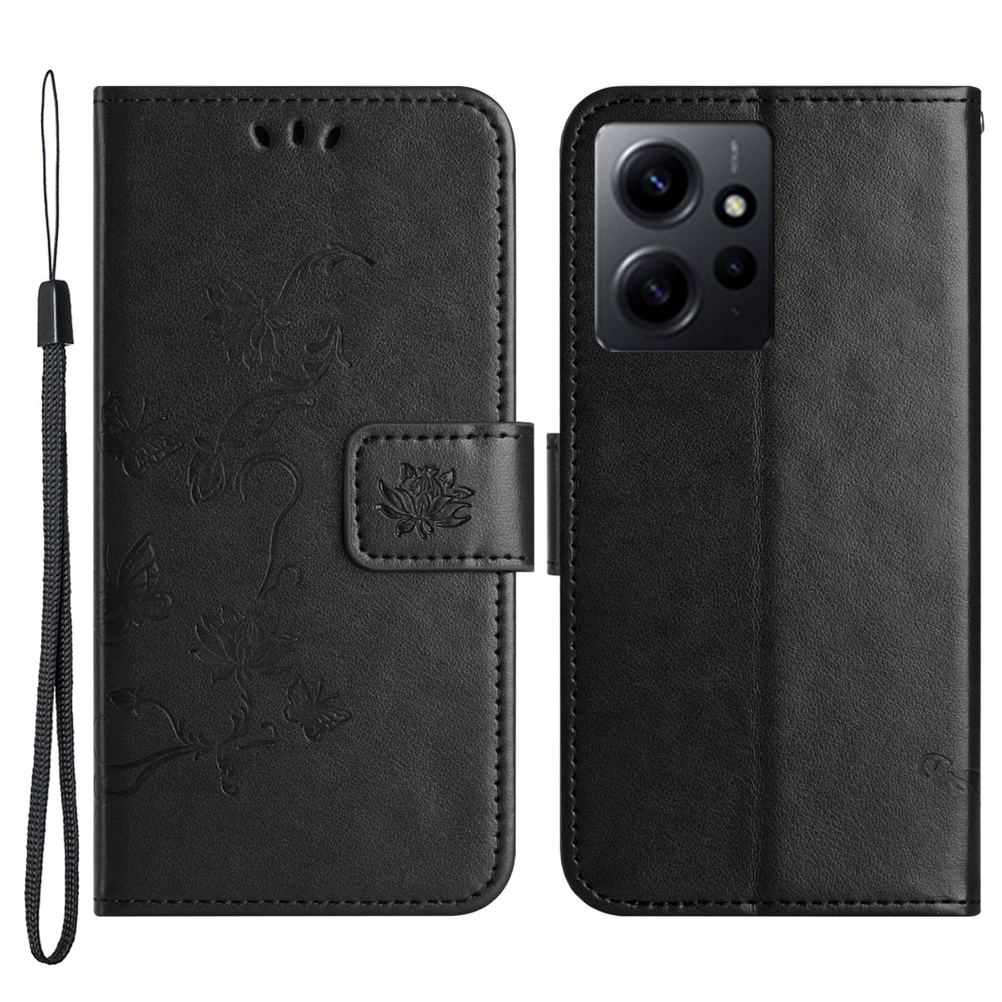 For Xiaomi Redmi Note 12 4G Leather Phone Case Imprinted Butterfly Flower Magnetic Holder Flip Stand Wallet Cover