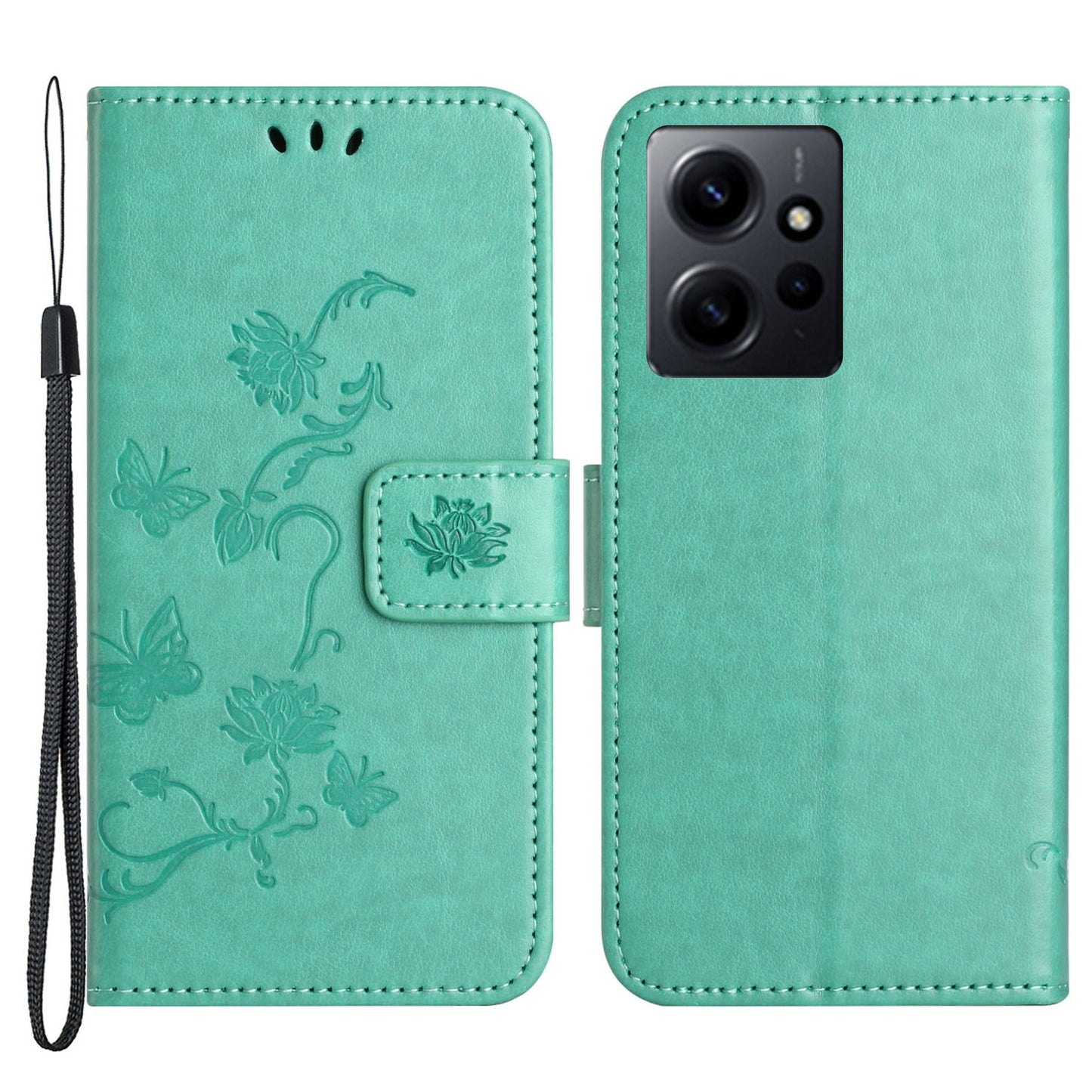 For Xiaomi Redmi Note 12 4G Leather Phone Case Imprinted Butterfly Flower Magnetic Holder Flip Stand Wallet Cover
