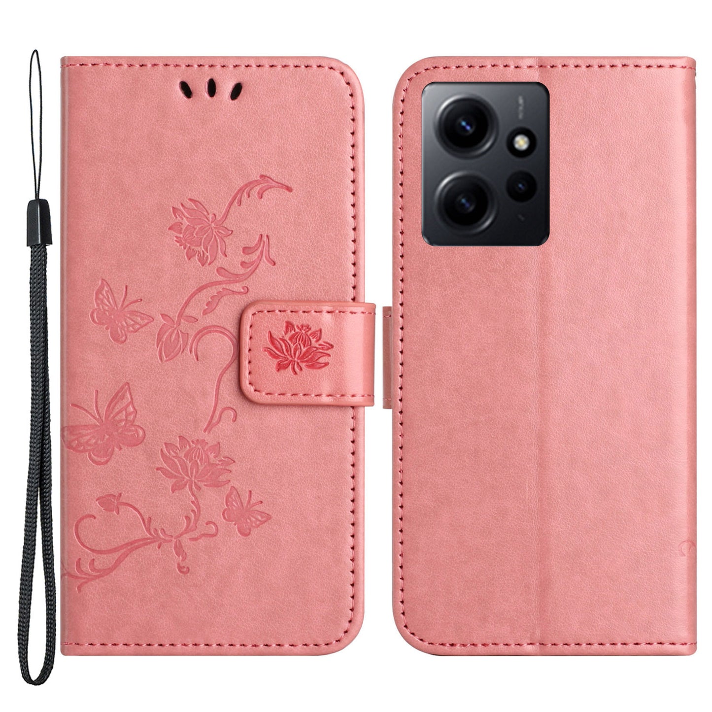 For Xiaomi Redmi Note 12 4G Leather Phone Case Imprinted Butterfly Flower Magnetic Holder Flip Stand Wallet Cover