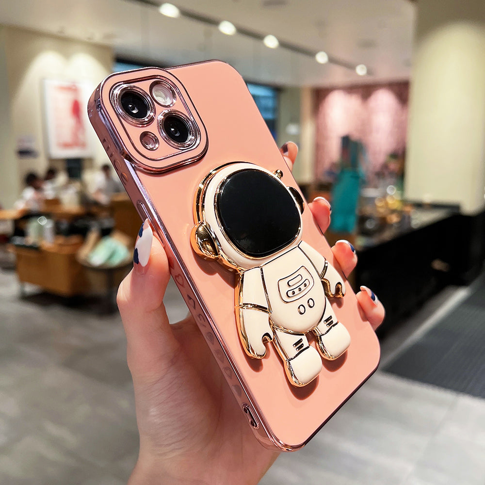 For iPhone 14 Plus TPU Phone Case Astronaut Kickstand Electroplating Love Heart Phone Cover