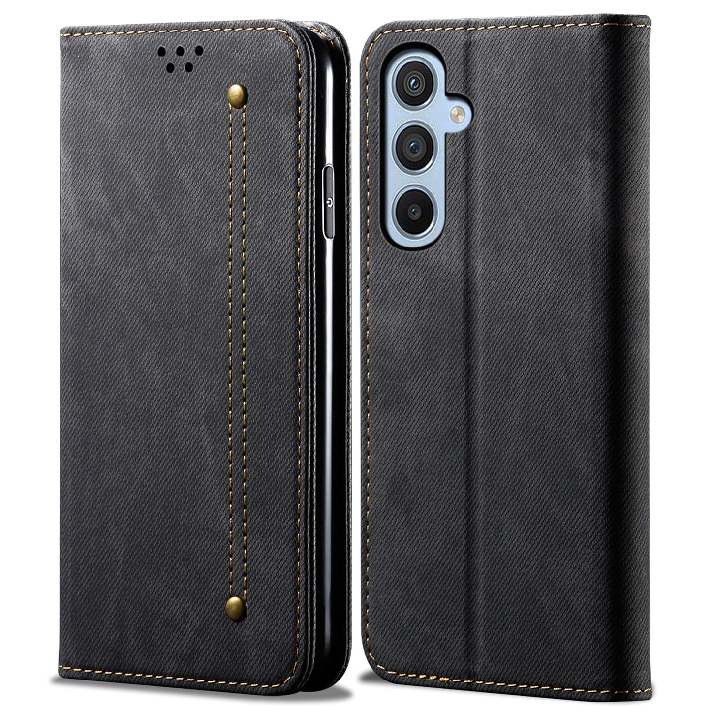 For Samsung Galaxy M14 Phone Case Cover Jeans Cloth Texture Stand Flip Shell PU Leather Wallet