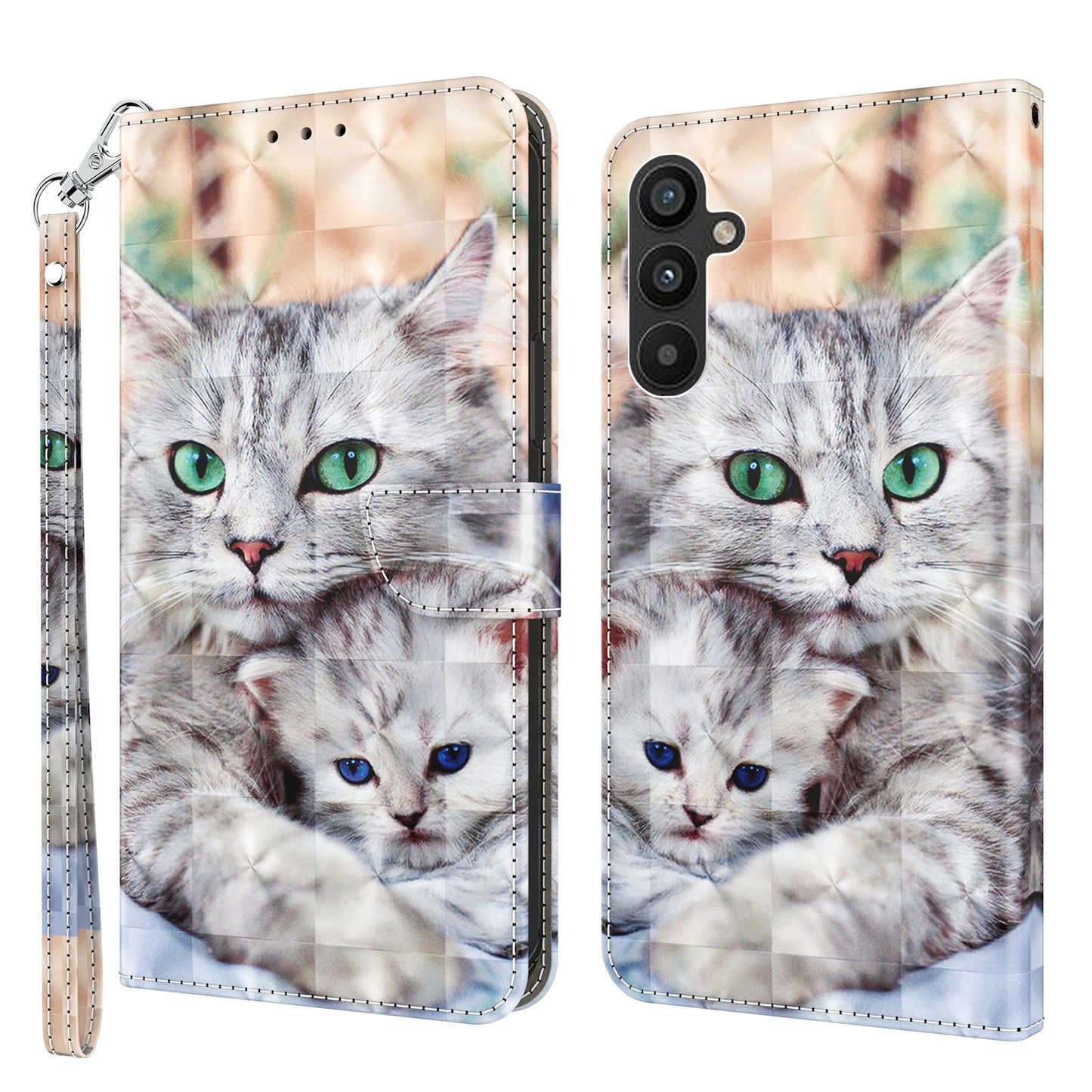 For Samsung Galaxy A34 5G Phone Stand Case PU Leather 3D Pattern Printing Wallet Cover