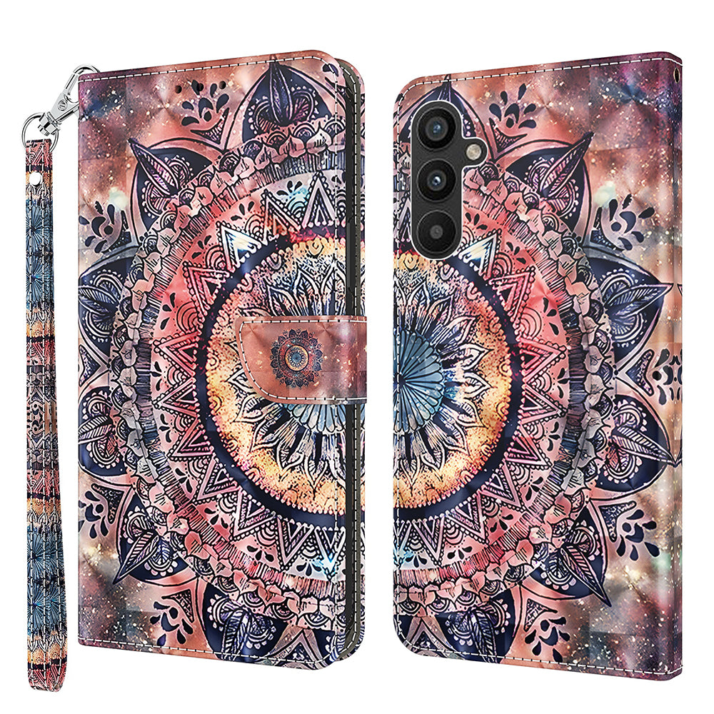 For Samsung Galaxy A34 5G Phone Stand Case PU Leather 3D Pattern Printing Wallet Cover