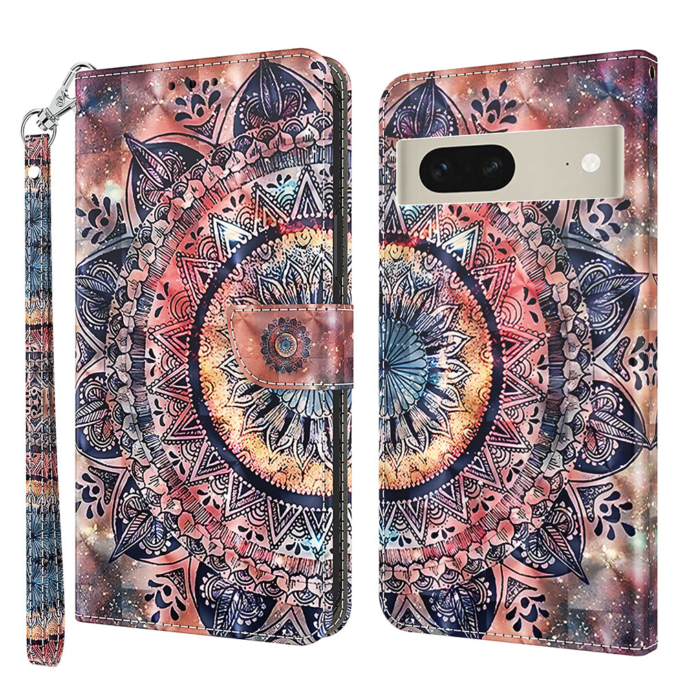 For Google Pixel 7 5G PU Leather Wallet Stand Phone Case 3D Pattern Printing Anti-drop Shell