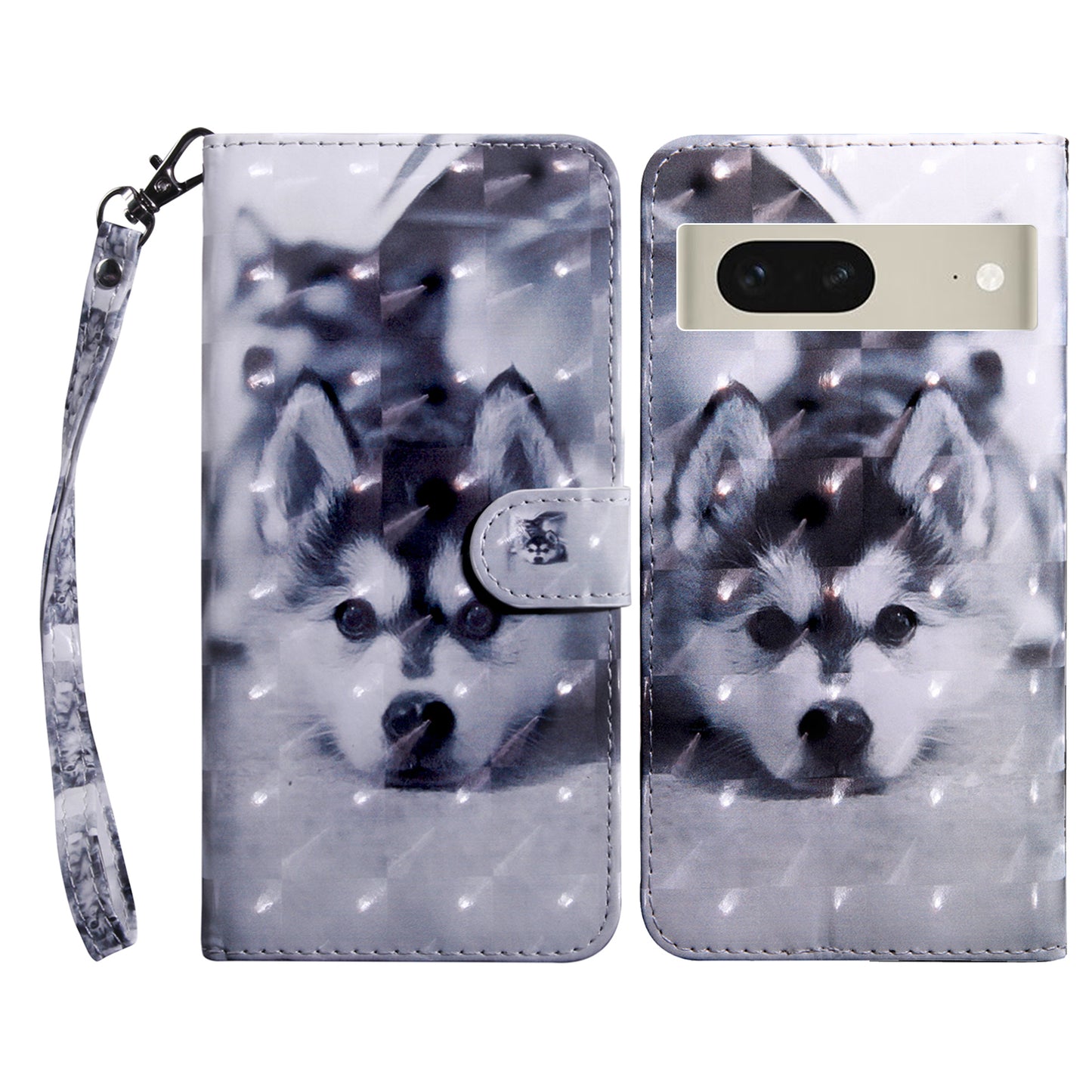 For Google Pixel 7 5G PU Leather Wallet Stand Phone Case 3D Pattern Printing Anti-drop Shell