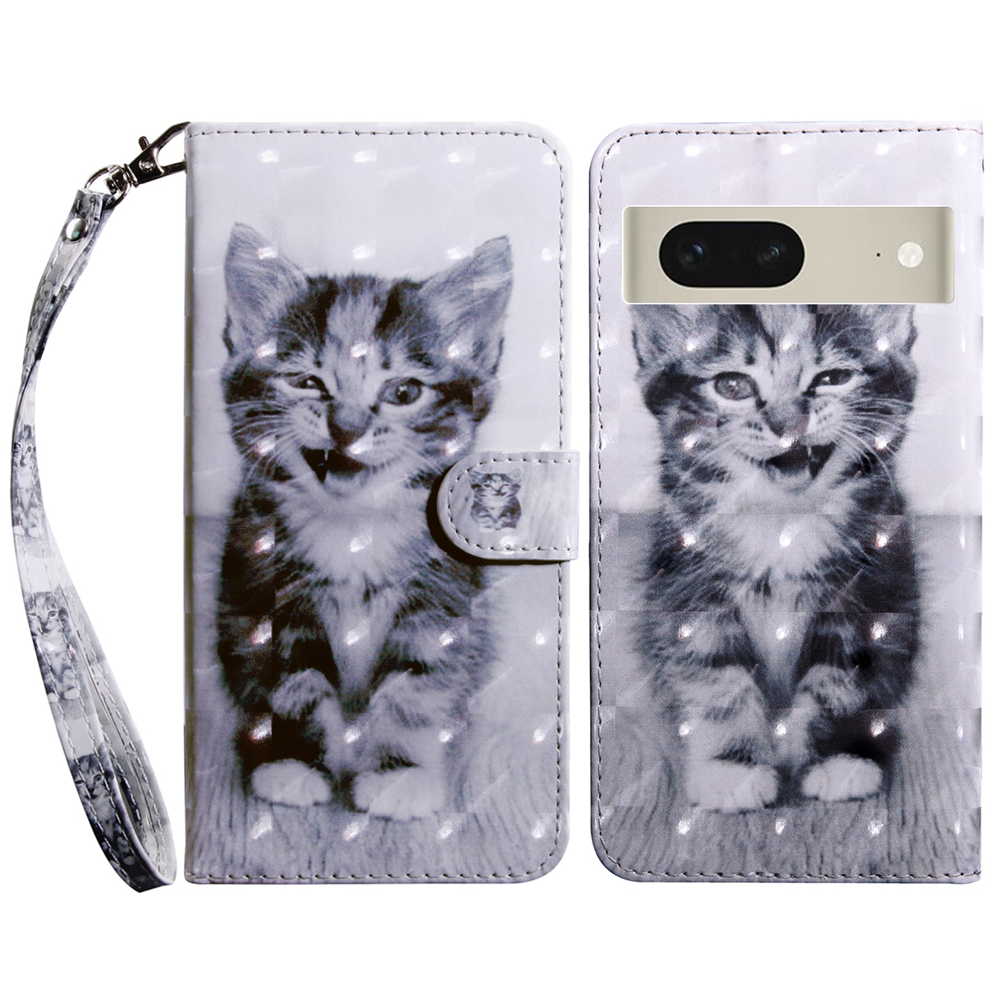 For Google Pixel 7 5G PU Leather Wallet Stand Phone Case 3D Pattern Printing Anti-drop Shell