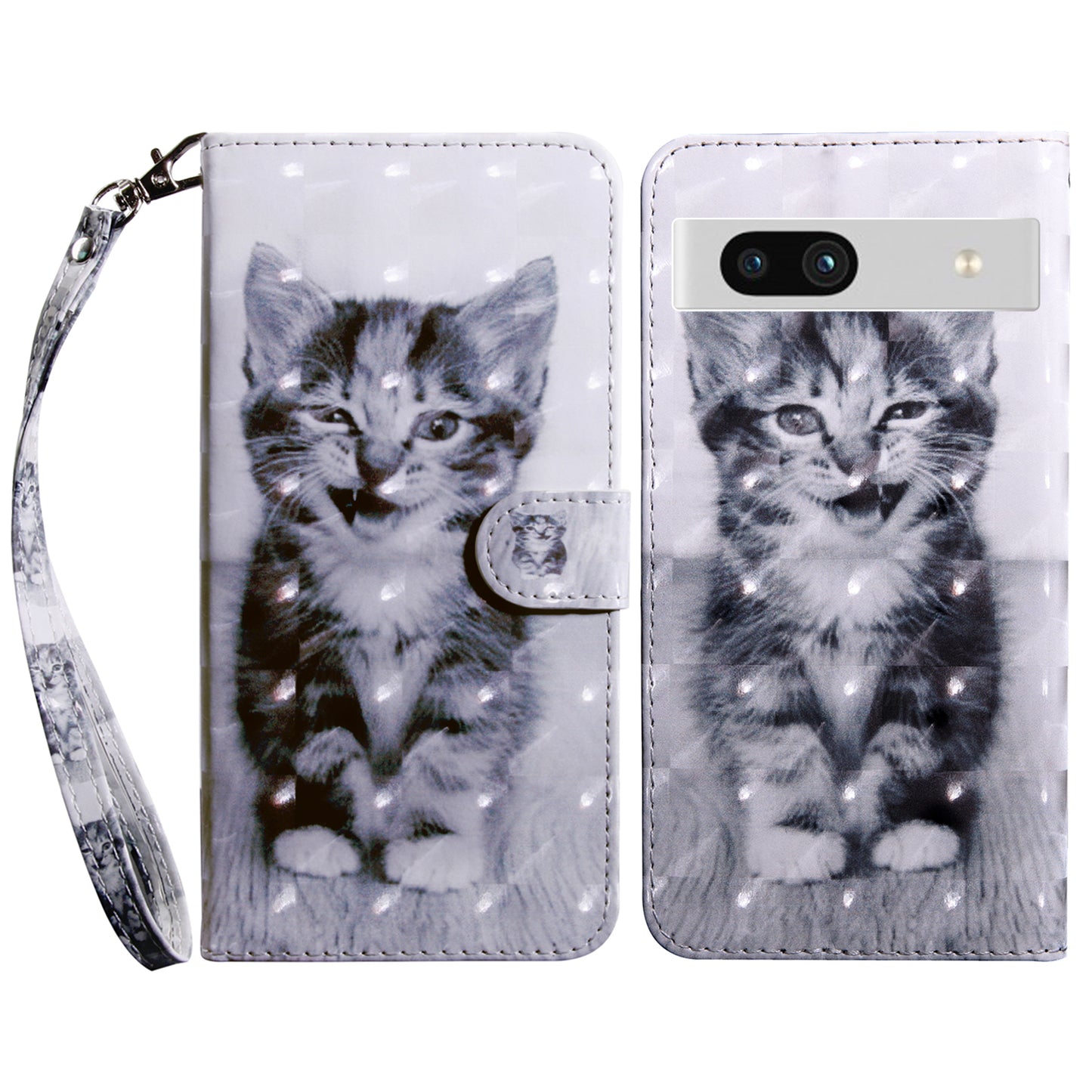 For Google Pixel 7a PU Leather Stand Wallet Shockproof Cover 3D Pattern Printing Phone Case